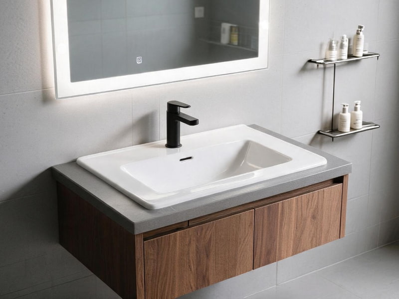 TAITAO LV10117H High-Gloss White Ceramic Inset Vanity Basin Single-Hole Mount Bathroom Sink