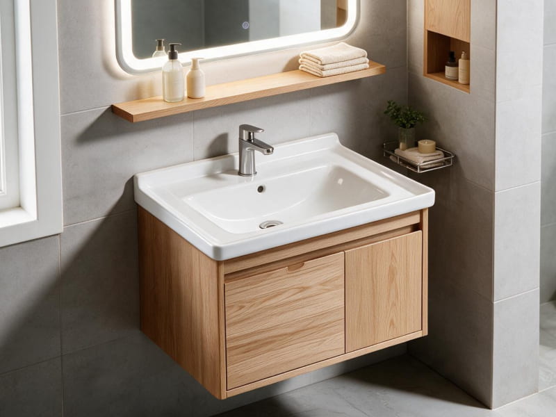 TAITAO LV11248 High-Gloss White Ceramic One-Piece Integrated Vanity Top Furniture Basin Single-Hole Mount Bathroom Sink