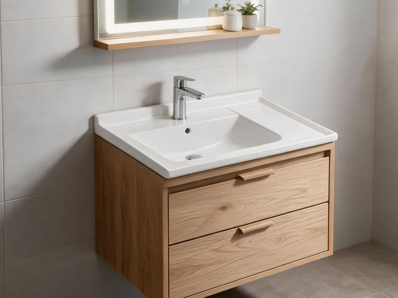 TAITAO LV11249 High-Gloss White Ceramic One-Piece Integrated Vanity Top Furniture Basin Single-Hole Mount Bathroom Sink
