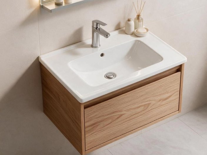 TAITAO LV11607 High-Gloss White Ceramic One-Piece Vanity Sink Top Single-Hole Mount Bathroom Sink
