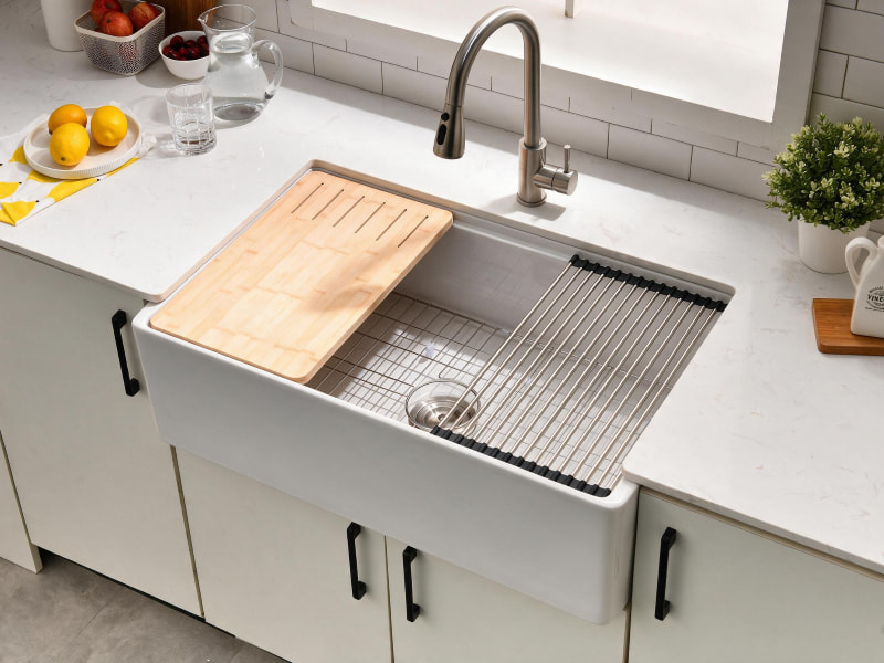 TAITAO S12183-Series fireclay kitchen sink, dimensions 33"