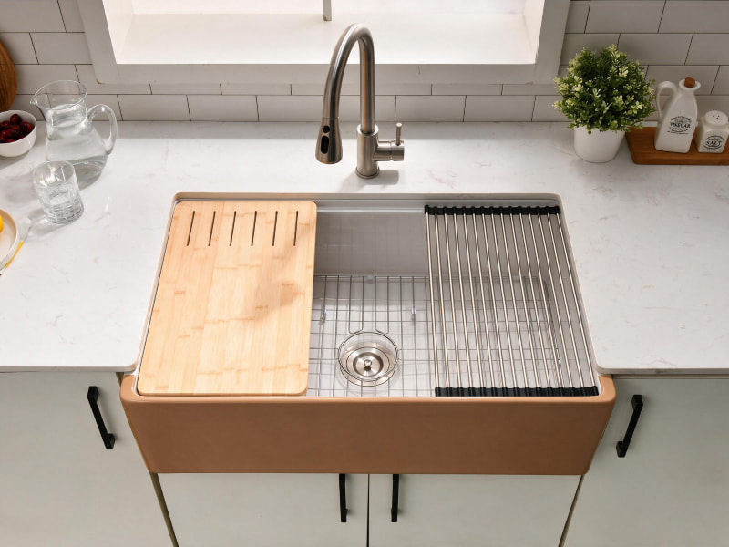 TAITAO S12183-TwoTone fireclay kitchen sink, dimensions 33"