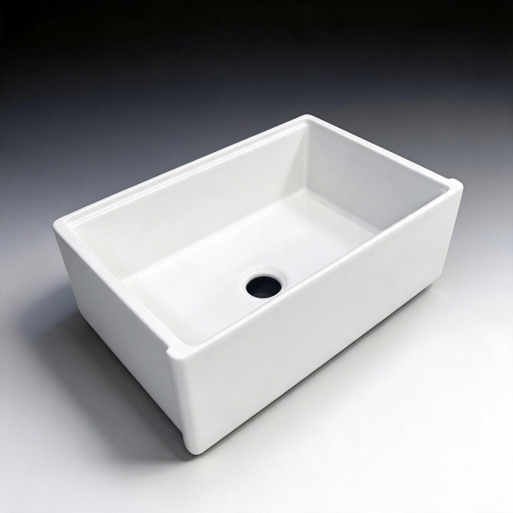 TAITAO S2025T-Series self-trimming fireclay farmhouse sink - 30/33 inch single bowl perspective view