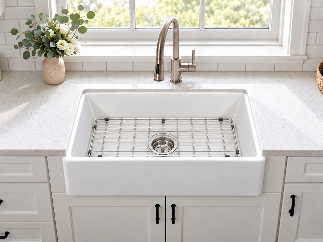 TAITAO S331820 fireclay farmhouse or undermount sink - 33 inch single bowl - One Body, Two Installs: Apron Front or Undermount