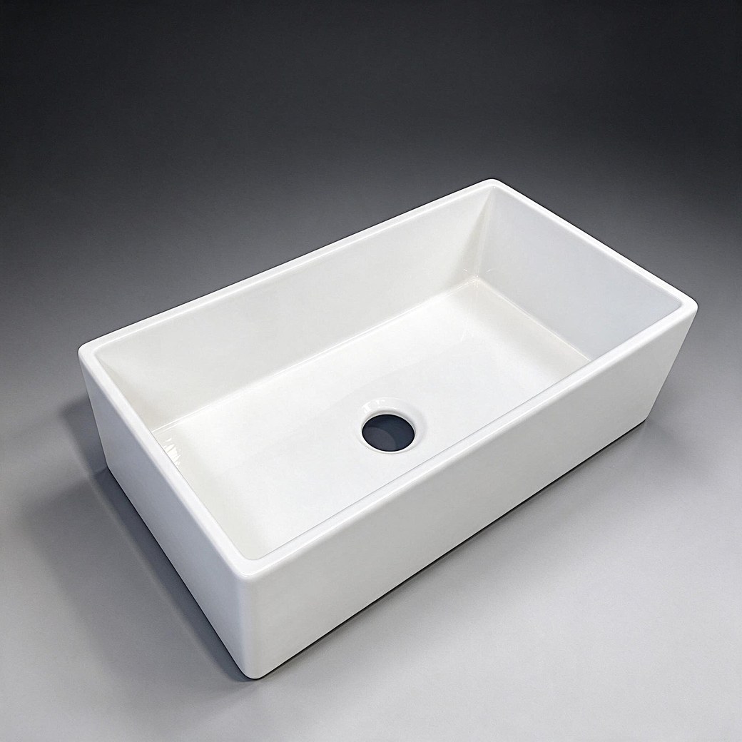 TAITAO S331820 33" fireclay farmhouse or undermount single bowl kitchen sink — 3/4 perspective view