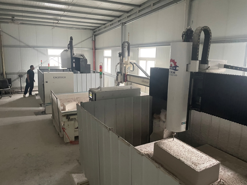 Three-axis CNC machining centre cutting a ceramic sink mould at the TAITAO tooling shop