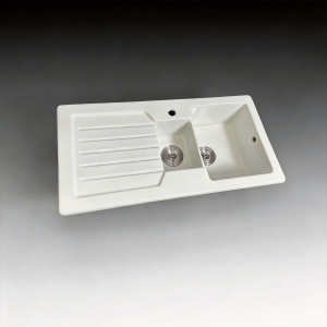 39-inch White Fireclay 1.5 Bowl Inset  Kitchen Sink with an Integrated Drainboard