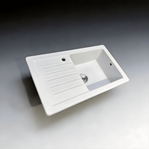 33-inch White Fireclay Single Bowl Inset  Kitchen Sink with an Integrated Drainboard TAITAO CD86