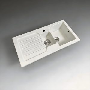 39 inch White Fireclay standard 1.5 bowl ceramic inset sink with reversible drainer CD-150